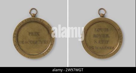 Ehrenmedaille verliehen Louis Royer für den Prix de Rome, 1816 Award Medaille Bronze Medaille mit Inschriften auf beiden Seiten, mit Boloog und Ring. Antwerpen Bronze (Metall) Antwerpen Stockfoto