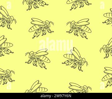 Biene, Insekt, Tier, Imker und Imkerei, nahtloser Vektor Hintergrund und Muster. Honigbiene, Bienengarten und Bienenzucht, Vektordesign Stock Vektor