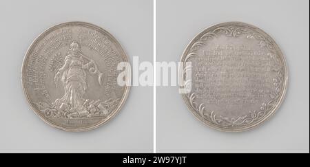Friede von Münster, Johann Blum, Geschichtsmedaille 1648 Silbermedaille. Vorne: Frieden mit Olivenzweig in der rechten Hand und in der linken Hand Bazuin, stehend auf Warput innerhalb eines dreizeiligen Wechsels. Rückwärts: Inschrift im Kranz von Zweigen. Bremen Silber (Metall) auffällig (Metallverarbeitung) Münster. Nordrhein-Westfalen Stockfoto