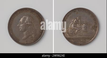 Tod von Maximilian Julius Leopold, Herzog von Brunswijk, ertrank in der oder bei Überschwemmungen, Abraham Abramson, 1785 Geschichtsmedaille Silbermedaille. Vorne: Bruststück Mann innen Wechsel. Der Nachteil: Gekrönte Frau mit Wappen sitzt trauernd neben Lijkbus in Omnipia; Schnitt: Inschrift. Berlin Silber (Metall) auffällig (Metallbearbeitung) Frankfurt oder. Oder Stockfoto