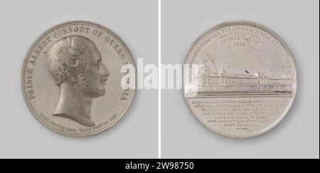 Eröffnung des Crystal Palace Ausstellungsgebäudes in Sydenham 1862, G. Dowler, Geschichtsmedaille 1862 Tinen Medaille, auf der Vorderseite das Porträt von Prinz Albert rechts mit Verschiebung, auf der Rückseite vier Textzeilen, das Ausstellungsgebäude und sieben Textzeilen. Birmingham Zinn (Metall) Strick (Metallbearbeitung) Stockfoto