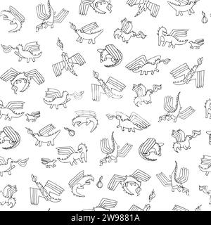 Niedliche kleine Drachen mit Feuer fliegenden nahtlosen Vektormuster für Textil und Dekoration Stock Vektor