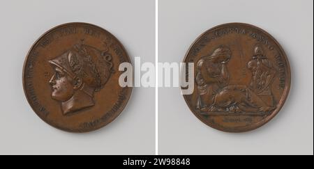 Aufnahme von Wien zu Ehren Napoleon I. Bonaparte, Kaiser der Franzosen, Luigi Manfredini, 1805 Geschichtsmedaille Bronzemedaille. Vorne: Brustschmuck Mann mit Helm und Eichenkränen innen Wechsel. Rückwärts: Trauernde Frau, die vor den Armen sitzt, steht innerhalb der Kerschrift; Schnitt: Inschrift Malib Bronze (Metall) markant (Metallbearbeitung) Wien Stockfoto