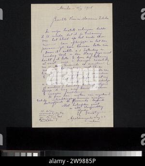 Brief an Philip Zilcken und Henriette Wilhelmina van Baak, Henri Verstijnen, 1918 Brief Arnhem Papier. Tinte. Bleistiftschreiben (Prozesse)/Zeichnen von Stiften. Angewandte Kunst, Kunst und Handwerk; Industriedesign. Literatur  Kunst den Haag Stockfoto