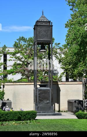 Uhrenturm in den Temple Square Gardens in der Nähe des Salt Lake City Tabernacle Stockfoto