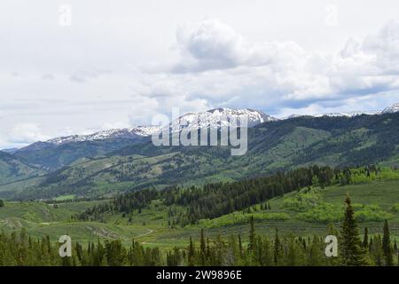 Blick auf die majestätische Landschaft Wyoming und die Rocky Mountains am Salt River Pass Scenic Overlook Stockfoto