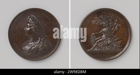 20 Jahre alte Akte aus Regensburg zwischen Frankreich, dem Kaiser, Spanien und den Niederlanden, Michel Molard, 1684 Geschichtsmedaille Bronzemedaille. Vorne: Brustschmuck Mann mit Lorbeerkranz im Wechsel. Rückwärts: pallas mit Schild und Speer, der auf Waffen unter Lorbeerbaum sitzt; Schnitt: Inschrift Paris Bronze (Metall) markant (Metallbearbeitung) Regensburg. Bayern Stockfoto
