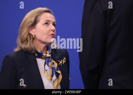 Madrid, Spanien. Dezember 2023. Nadia Calviño nahm am Abschlusskonzert des spanischen EU-Ratsvorsitzes am 21. Dezember 2023 im nationalen Auditorium in Madrid Teil. (Foto: Oscar Gonzalez/SIPA USA) (Foto: Oscar Gonzalez/SIPA USA) Credit: SIPA USA/Alamy Live News Stockfoto