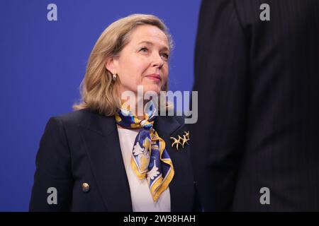 Madrid, Spanien. Dezember 2023. Nadia Calviño nahm am Abschlusskonzert des spanischen EU-Ratsvorsitzes am 21. Dezember 2023 im nationalen Auditorium in Madrid Teil. (Foto: Oscar Gonzalez/SIPA USA) (Foto: Oscar Gonzalez/SIPA USA) Credit: SIPA USA/Alamy Live News Stockfoto