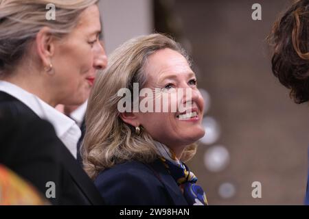 Madrid, Spanien. Dezember 2023. Nadia Calviño nahm am Abschlusskonzert des spanischen EU-Ratsvorsitzes am 21. Dezember 2023 im nationalen Auditorium in Madrid Teil. (Foto: Oscar Gonzalez/SIPA USA) (Foto: Oscar Gonzalez/SIPA USA) Credit: SIPA USA/Alamy Live News Stockfoto