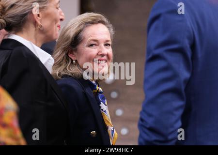 Madrid, Spanien. Dezember 2023. Nadia Calviño nahm am Abschlusskonzert des spanischen EU-Ratsvorsitzes am 21. Dezember 2023 im nationalen Auditorium in Madrid Teil. (Foto: Oscar Gonzalez/SIPA USA) (Foto: Oscar Gonzalez/SIPA USA) Credit: SIPA USA/Alamy Live News Stockfoto