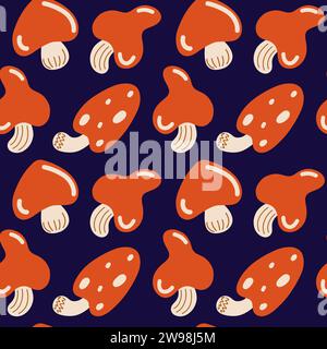Nahtloses Muster zum Thema Wald mit Pilzen Stock Vektor