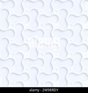Nahtloses Muster abstrakter transparenter oder weißer geometrischer Formen mit Papierausschnitt oder Schatten auf weiß. Abstrakter moderner Hintergrund, Kopierraum Stockfoto