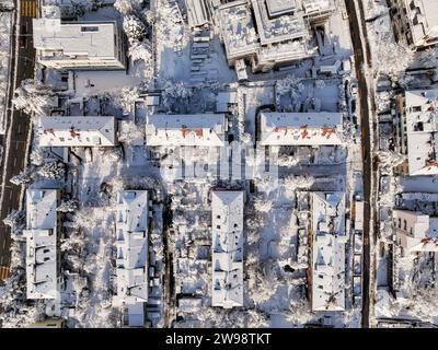 Die Stadt Zürich nach starkem Schneefall Anfang Dezember 2023, Stadtbild im Winter Stockfoto