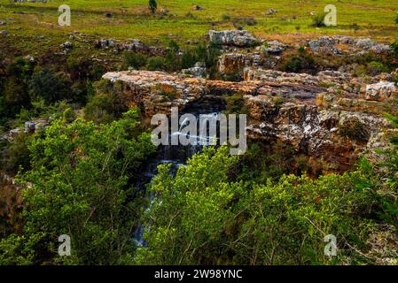 Ein majestätischer Wasserfall, der eine felsige Klippe hinunterstürzt. Südafrika Stockfoto