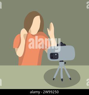 Vektor-isolierte Illustration der Bloggerin Mädchen Aufnahme Video. Stock Vektor