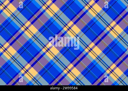 Nahtloses Collage-Karomuster mit Karomuster und Karomuster aus Merry christmas. Hose Stoff Textur Hintergrund Vektor in blau und violett Farbe. Stock Vektor