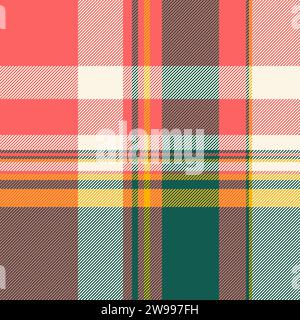 Hochzeit Hintergrund Tartan Textur, Einladung Stoff Vektor Plaid. Lebhaftes Textilmuster, nahtloses Karomuster in Rot und Petrol. Stock Vektor