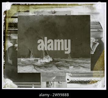Fotoproduktion eines Gemäldes von zwei Segelschiffen auf See, Laurens Lodewijk Kleijn (zugeschrieben), nach Anonym, um 1865 - ca. 1900 Glas nass Kollodion negative Schiffe (im Allgemeinen) - CC - mehr als ein Schiff Stockfoto