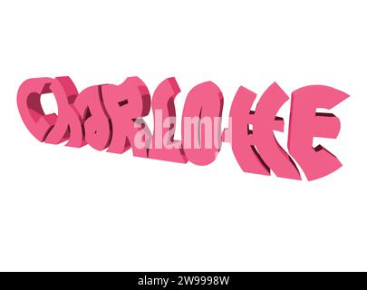 Charlotte Text 3D-Rendering Typografie Graffiti-Logo-Symbol, geeignet für Kleidung T-Shirt, Schmuck Halsketten, Geburtstagsgeschenke, Engagements Stock Vektor