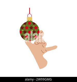 Ferienhaus Dekoration Hand mit Weihnachtskugel Design für Banner, Web. Ball mit Sternen... Vektorabbildung... Stock Vektor