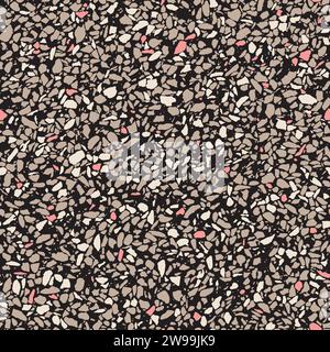 Vektorbraun und rosa Terrazzo Bodenbelag nahtlose Muster Hintergrund, moderne minimalistische Bodenfliese für Innendekoration. Stock Vektor