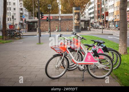 Bild eines Call a Bike Köln Logos auf einem Fahrrad in Köln. Call a Bike ist ein dockloses Fahrradverleihsystem der Deutschen Bahn (DB) in mehreren G Stockfoto