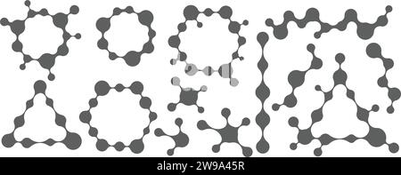 Metaball hat Blobs in Mustern verbunden. Vektorvermorphtes Fluid- und Kreise-Symbol. Kreisförmige Kugeln im Raster. Abstrakte geometrische organische Moleküle Stock Vektor