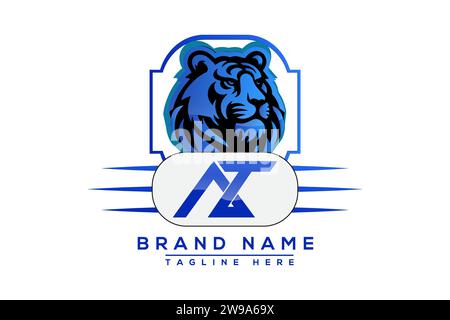 AT Tiger Logo Blue Design. Vektor-Logo für Unternehmen. Stock Vektor