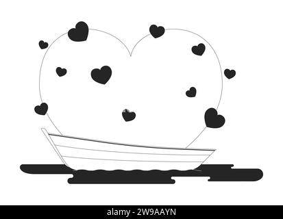 Datumsnächte auf dem Boot, schwarz-weiß, 2D-Zeichentrickobjekt Stock Vektor