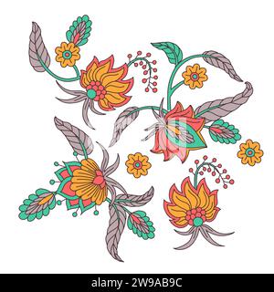 Sammlung von Blumenmotiven im indischen Stil, isoliert auf weiß Stock Vektor