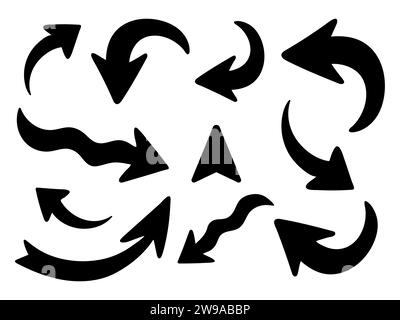 Satz von Pfeilen, die von Hand beiläufig in verschiedene Richtungen gezeichnet werden Stock Vektor