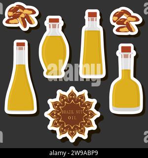 Illustration zum Thema große Set verschiedene Arten flüssiges Öl, Flasche verschiedene Größen, Sammlung Mahlzeit Öl für Bio Gesundheit Getränk in Flasche, Öl in Exclu Stock Vektor