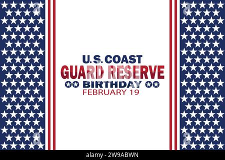 Geburtstag des US Coast Guard Reserve. Februar. Urlaubskonzept. Vorlage für Hintergrund, Banner, Karte, Poster mit Textbeschriftung. Vektor Stock Vektor