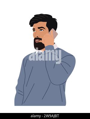 Gutaussehender Mann, der mit Handy-Vektor spricht. Stock Vektor