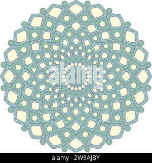 Geometrische Mandala in Türkis und Gelb. Türkisfarbener Rauteneffekt. Stock Vektor