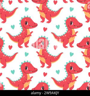 Süßes nahtloses Dinosauriermuster. Niedliche farbige Dinosaurier für Kinderzimmer, Kinderkleidung. Kindermuster im flachen Cartoon-Stil. Stock Vektor