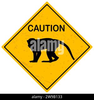 Gelbes Warnschild mit Affen Stock Vektor