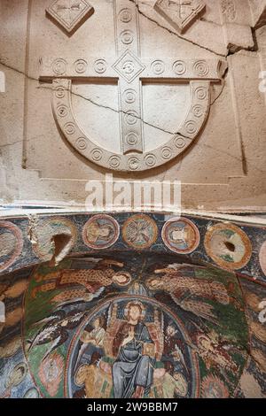 Freskengemälde in der drei-Kreuz-Kirche. Goreme, Kappadokien, Türkei Stockfoto