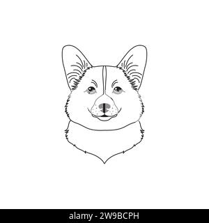 Walisischer Corgi-Hund-Symbol in linearer flacher Form auf weißem Hintergrund. Stock Vektor