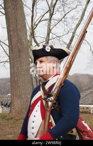 Die Nachstellung von Washington über den Delaware River findet jedes Jahr am Weihnachtstag statt. Stockfoto
