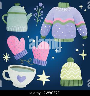 Aquarellelemente Kollektion Wintersaison Design Vektor-Illustration Stock Vektor