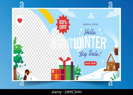 Flache horizontale Verkauf Banner Vorlage Winter Saison Design Vektor Illustration Stock Vektor