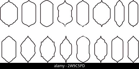 Outline Style Vector Design, Das Fensterrahmen In Islamischer Form Zeigt. Vielseitige Illustrationen, ideal für Designprojekte auf verschiedenen Plattformen. Stock Vektor