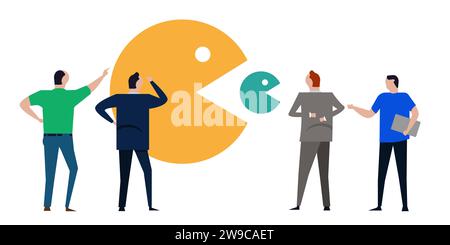 Große essen kleine Metapher des Überlebens in der Diskussion des Business Food Chain Teams Stock Vektor