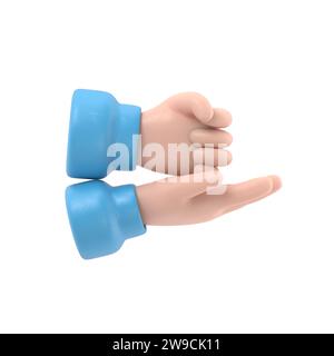 HILFE BEI der Geste ASL. Handgeste, Handfläche und Faust. Nonverbale Kommunikation. Sprachgesten. Flache 3D-Illustration. Handsymbol.3D-Rendering auf weiß Stockfoto