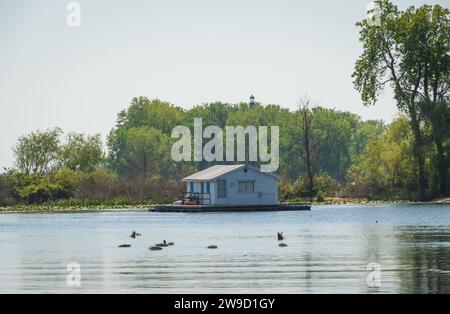 Die Hausboote am Horseshoe Pond im Presque Isle State Park, Erie, PA Stockfoto