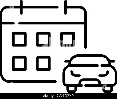 App für Autovermietung. Kalender und Fahrzeug. Symbol für perfekte Pixel Stock Vektor