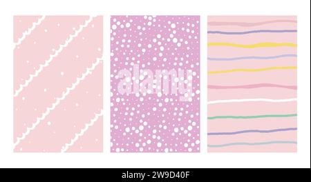 Einfache Geometrische, Handgezeichnete Unregelmäßige Muster. Kritzelte einfache Zeichnung mit Texturen. Posterset. Lustiges Pastellfarbenpapier. Stock Vektor