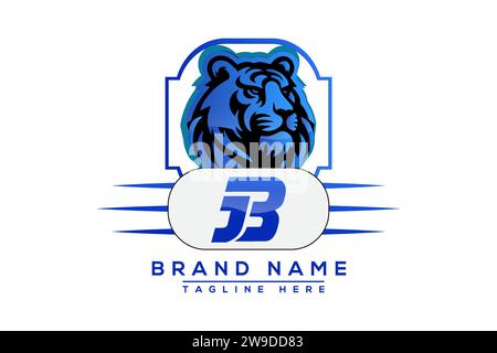 Blaues Design mit BJ Tiger-Logo. Vektor-Logo für Unternehmen. Stock Vektor